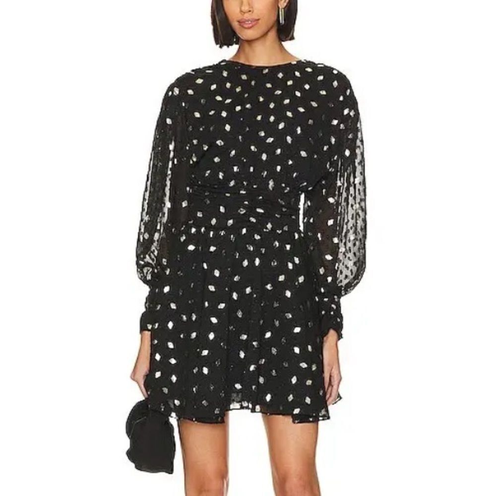 NWT Misa Los Angeles Davie dress diamond clip dot chiffon mini black Revolve XS
